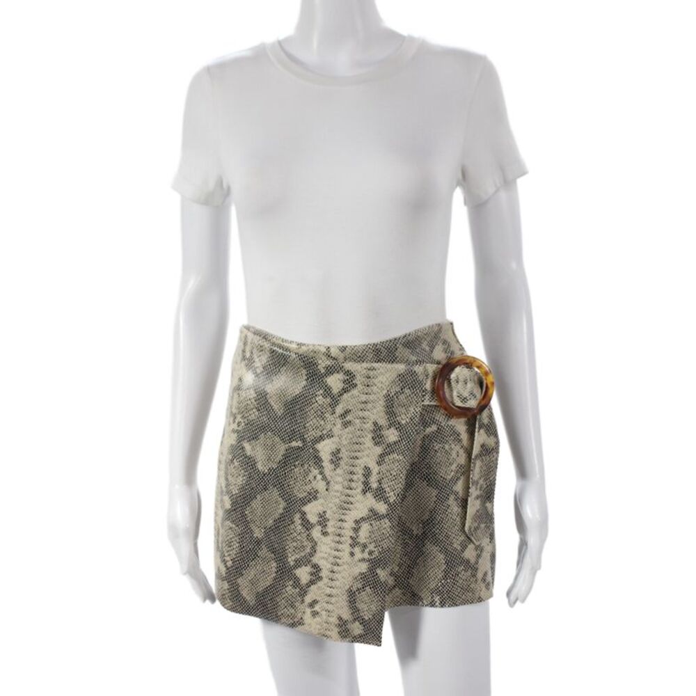 Zara Womens Beige Animal Print Wrap Skirt Short Zip Spring Size XS
